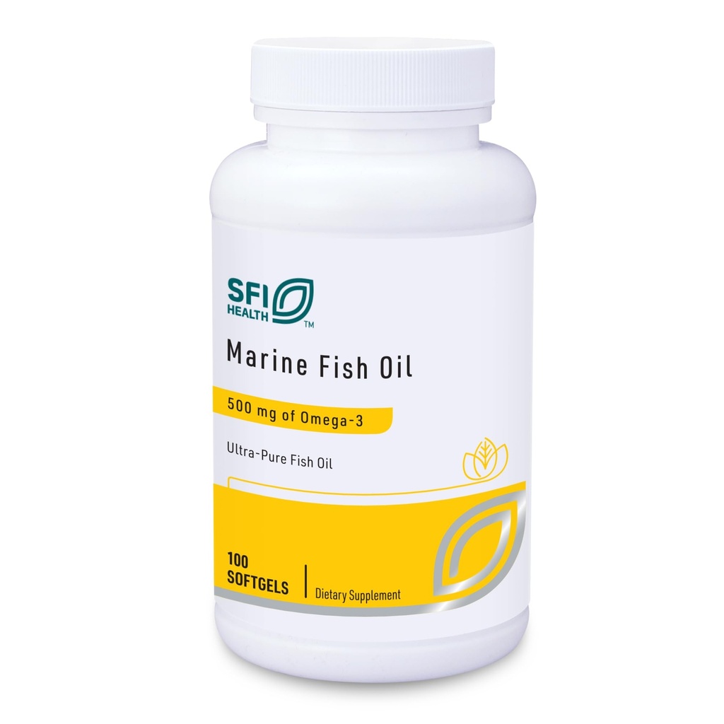 Klaire Labs SFI Health Marine Fish Oil - Ultra Pure 300 Milligram EPA & 200 Milligram DHA Omega 3 Unflavored Fish Oil med ingen fiskig smak, kolesterolfri och glutenfri (100 Softgels)