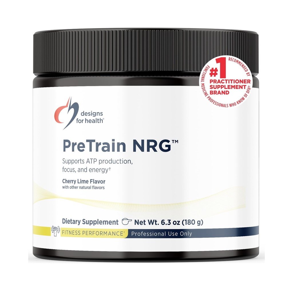 Designs for Health PreTrain NRG Drink Mix - Pre-Workout Powder med kreatin + grönt kaffe - Stöder fokus, kraft + mental energi i idrottare - None-GMO, Cherry Lime Flavor (20 portioner / 180g)