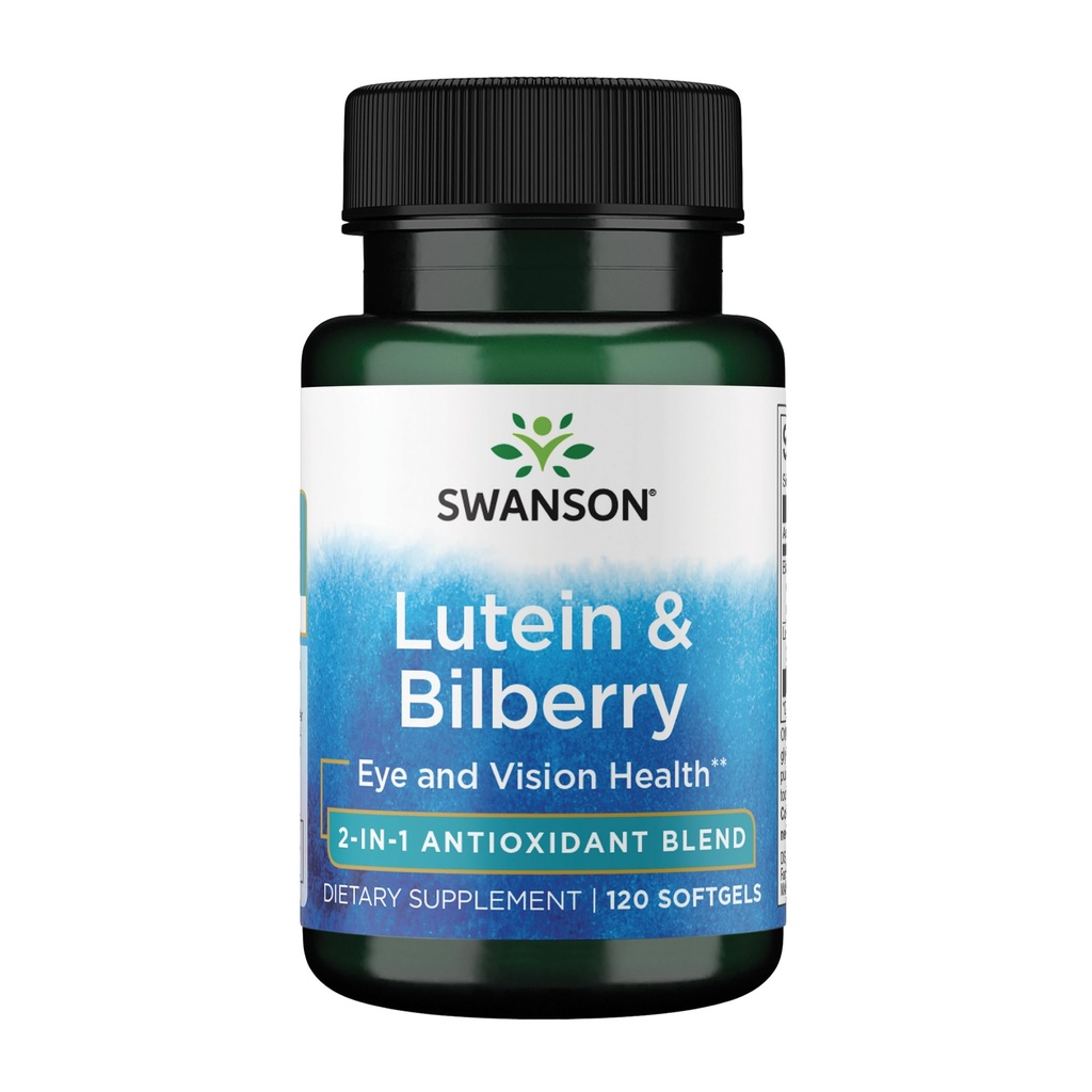 Swanson Standardized Lutein & Bilberry - Naturligt tillskott främja ögonsyn och ögonhälsa - Formel för att hjälpa till att minska ögontrötthet och belastning - (120 Softgels)