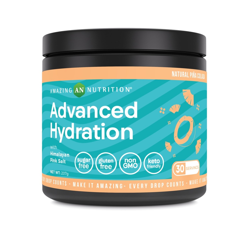 Amazing Nutrition Advanced Hydration, Electrolyte Powder 30 Servings | Förpackad med viktiga mineraler | Sugar-Free | Keto Friendly | Non-GMO | Gluten-Free (Natural Pina Colada)