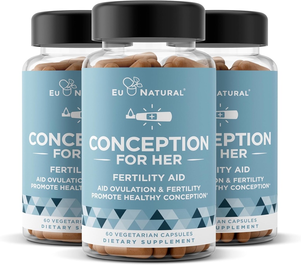 Conception Fertility Supplements for Women 3-Pack Bundle – Aids Ovulation, Hormonal Balance, & Regular Cycles – Prenatal Vitamin Support med Myo-Inositol, Folate, Folic Acid, Vitex – 180 kapslar