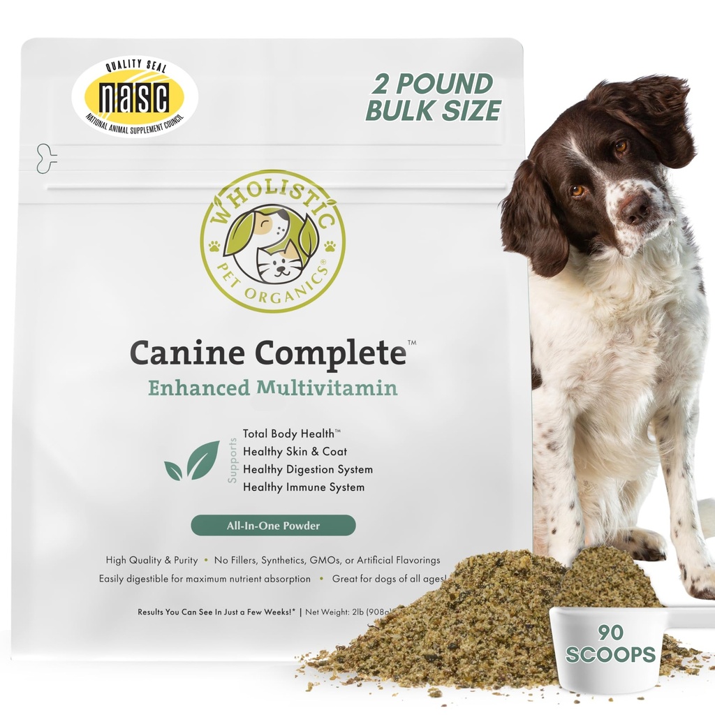 Wholistic Pet Organics Canine Complete - Dog Multivitaminpulver - 2 Lb - Daily Dog Vitaminer och kosttillskott för hemlagad mat - Immune System, Skin, Coat & Overall Health - Liten och stor ras