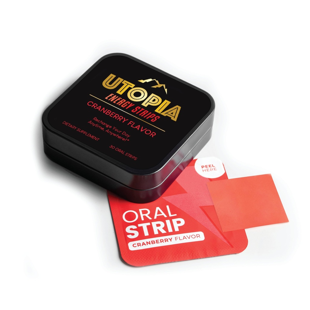 Energiremsor med vitamin B12 & L Theanine, Natural 50mg Koffein för energi Boost, Cranberry Flavor, Oral Strip (30 greve)