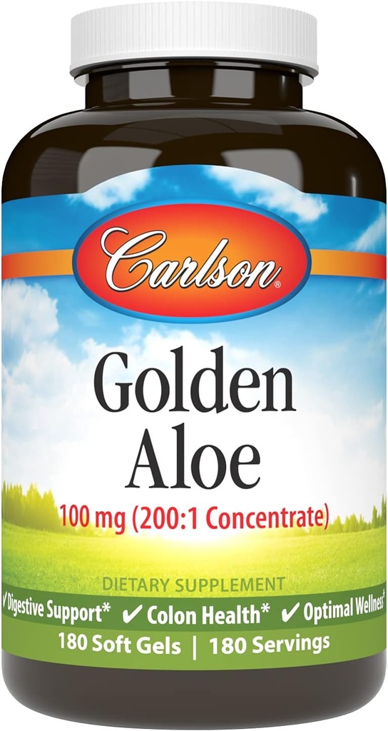 Carlson - Golden Aloe, 100 mg (200:1 Koncentrat), Digestive Support & Colon Health, Optimal Wellness, 180 Softgels