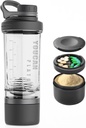 21oz Protein Shaker Bottle med Powder Storage Container-Shaker Cups för Protein Shakes-pre träning flask-Mixer Cup-Gym Sport Water Bottle -Made med Tritan BPA Free, med Wire Whisk Balls (Black)