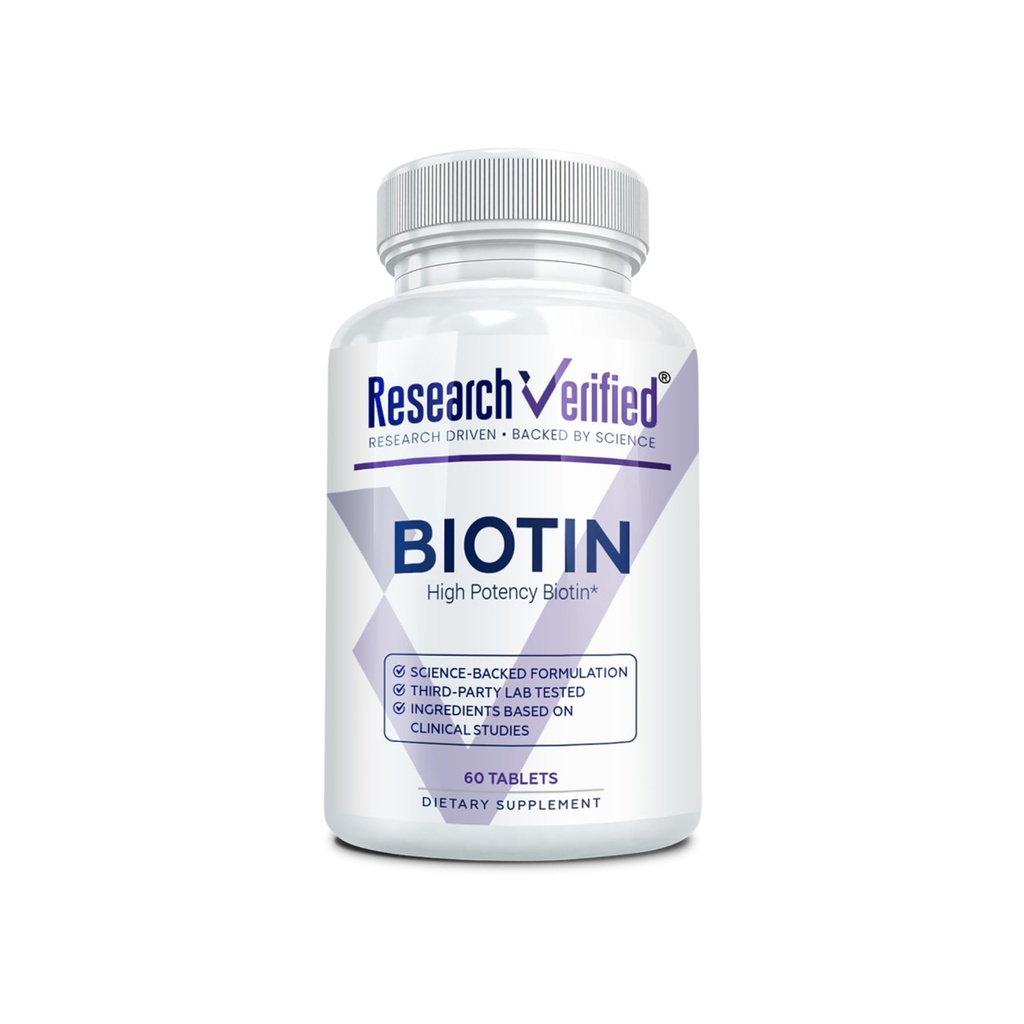 Forskning verifierad biotin - ren biotin extra styrka 10.000mcg för förbättrat hår, hud och nagelhälsa - 60 Vegan tabletter, tillverkade i USA
