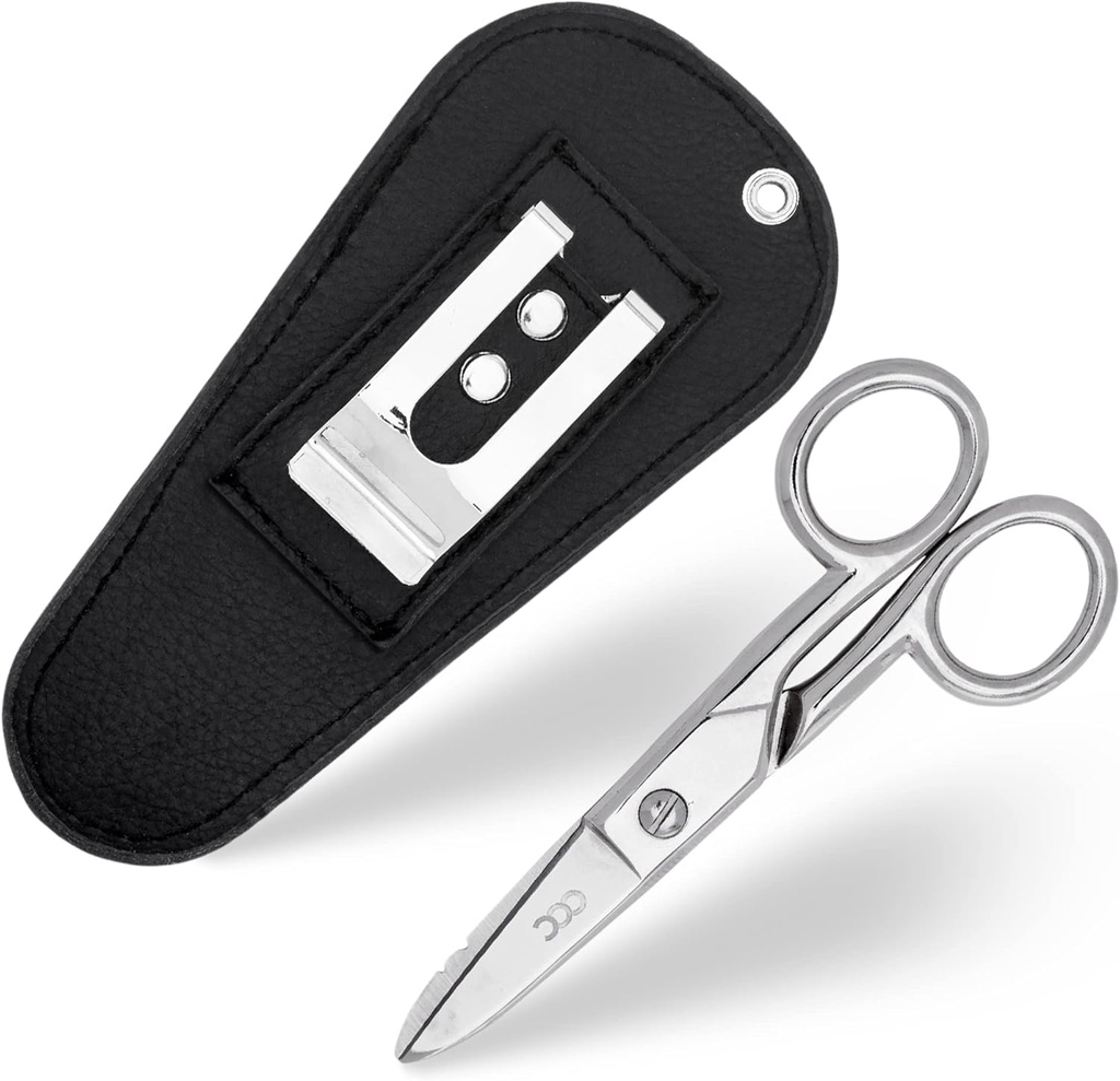 Multi Purpose Electrician Scissors Med Läderbärande påse - Tung Duty Stainless Steel Electrical Shears Med Stripping Notches, File & Scraper - Våra Snips Är För Rätt & Vänster Handed Användning - Svart