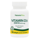NaturesPlus Vitamin D3 (Cholecalciferol) - 2500 iu, 90 Softgels - Bone Health, Heart Health & Immune System Support Supplement, Bioavailable Active Form - Gluten-Free - 90 portioner