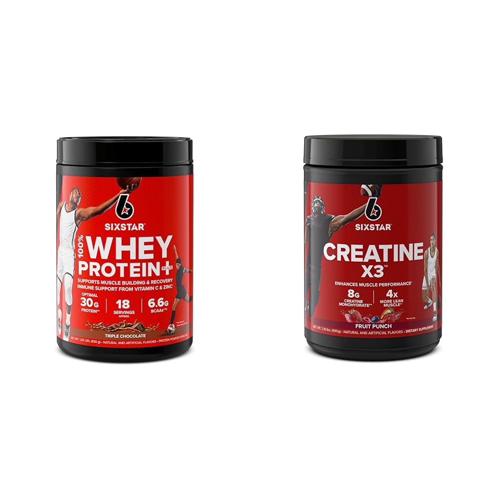 Six Star Elite Series 100% Whey Protein Plus Triple Chocolate 1.8lbs US & Creatine Powder Creatine X3 | Kreatin HCl + Kreatin Monohydratpulver