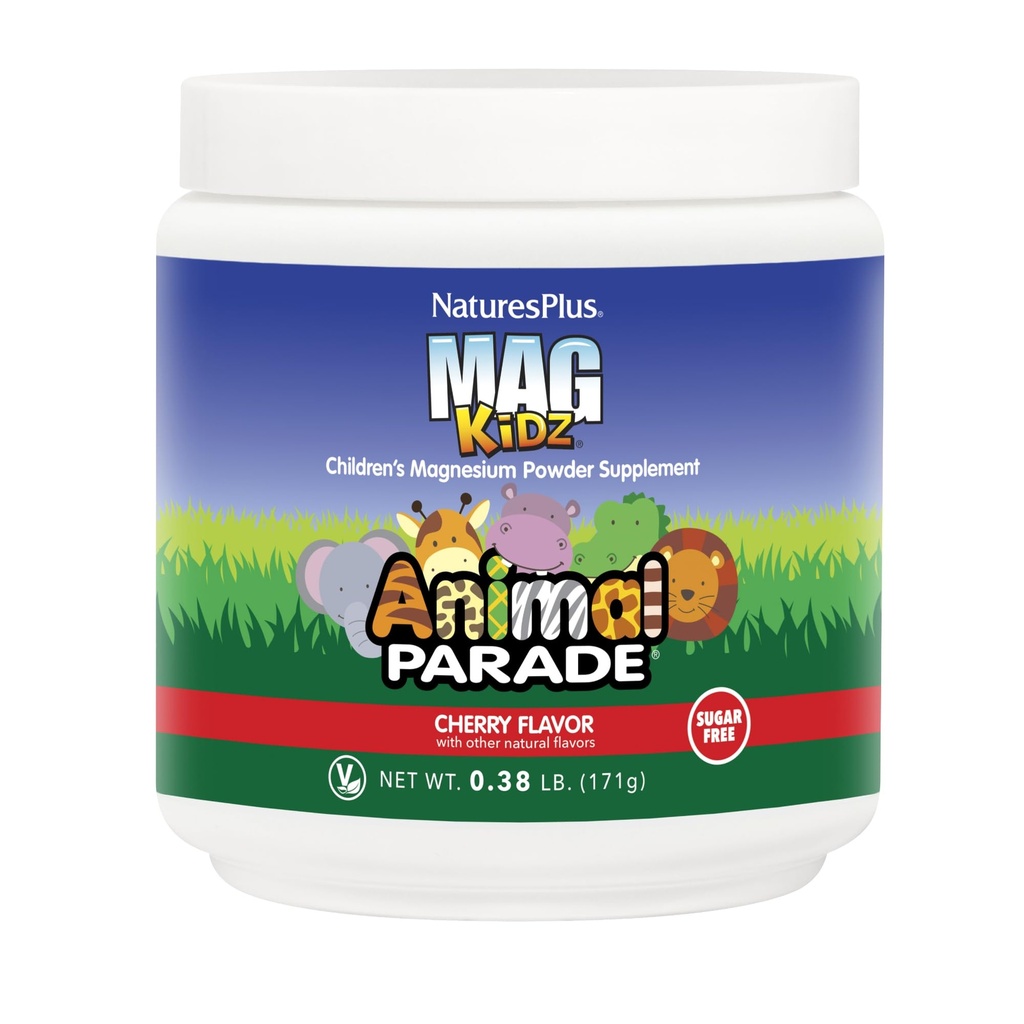 NaturesPlus Animal Parade MagKidz, Cherry Flavor - 0,38 lb - Children's Magnesium Powder Supplement - Bone & Muscle Health Support - Gluten Free, Sugar Free - 45 portioner