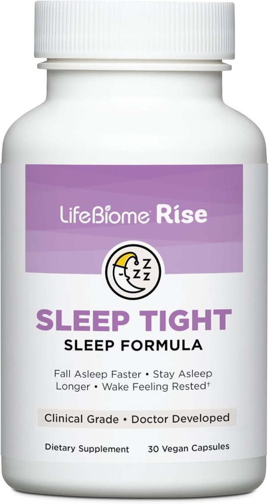 Friska riktningar LifeBiome Rise Sleep Tight med omedelbar och utökad frisättning Melatonin Plus GABA i innovativa mikrobeadlets hjälper dig att gå ner snabbt för djupa, rasande Zzzs
