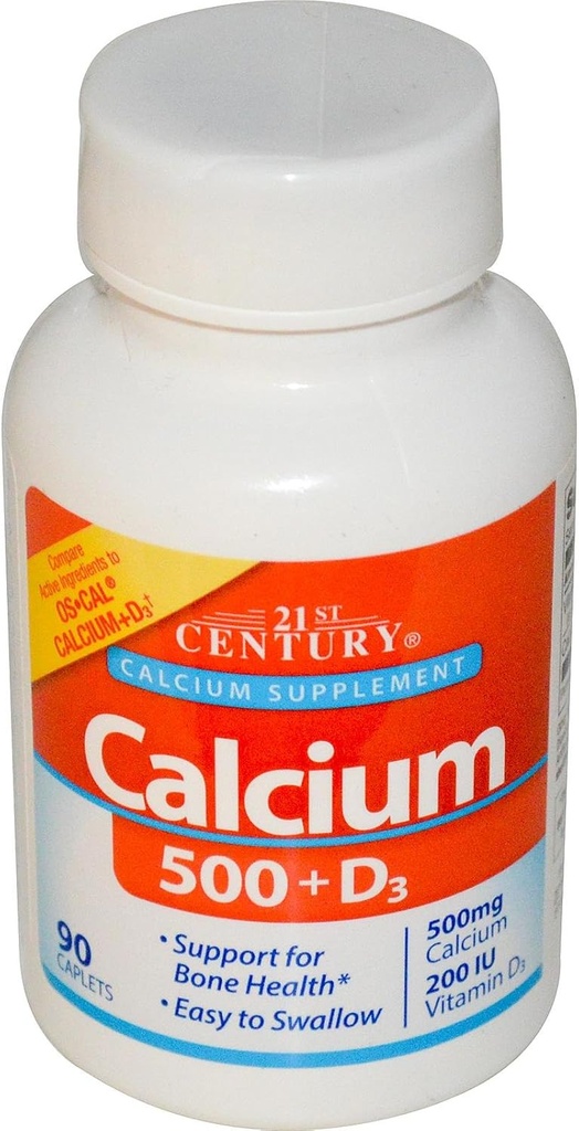 21st Century Calcium 500 + D3, 5 mcg (200 IE), 90 tabletter