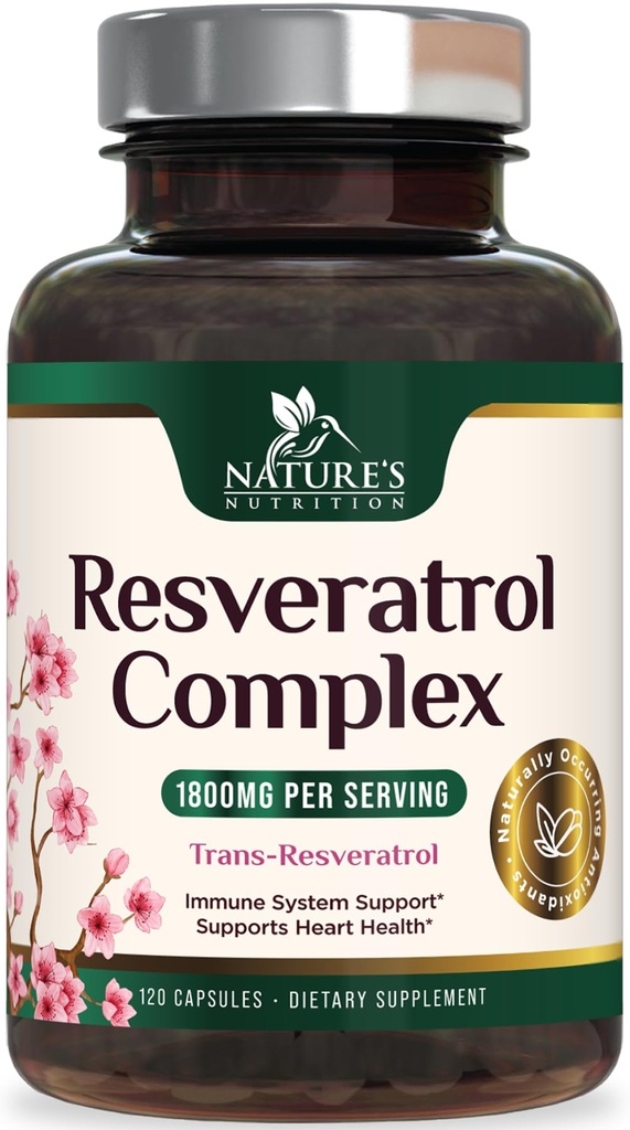 Resveratrol Supplement 1800mg - Extra styrka antioxidanter för hälsosamt åldrande och immunstöd - Hjärthälsa och cellulärt energistöd - icke-GMO, biotillgänglig trans-resveratrol - 120 Vegan kapslar
