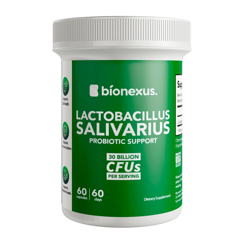 BionexusTM Lactobacillus Salivarius Dietary Supplement - 60-Count, 30 Billlion CFU Oral Probiotics Support, Oral och Digestive Wellbeing, Immune Boost - Made in USA, Delayed-Release DRcaps®