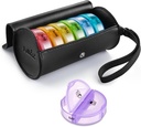 Fullicon PU Case Weekly Pill Box Organiser 2 Times A Day, Travel 7 Day Pill Boxes, Portable Tablet Organiser with Large Compartments for Medicine, Medication, Vitamin, Supplements(Black/Rainbow)