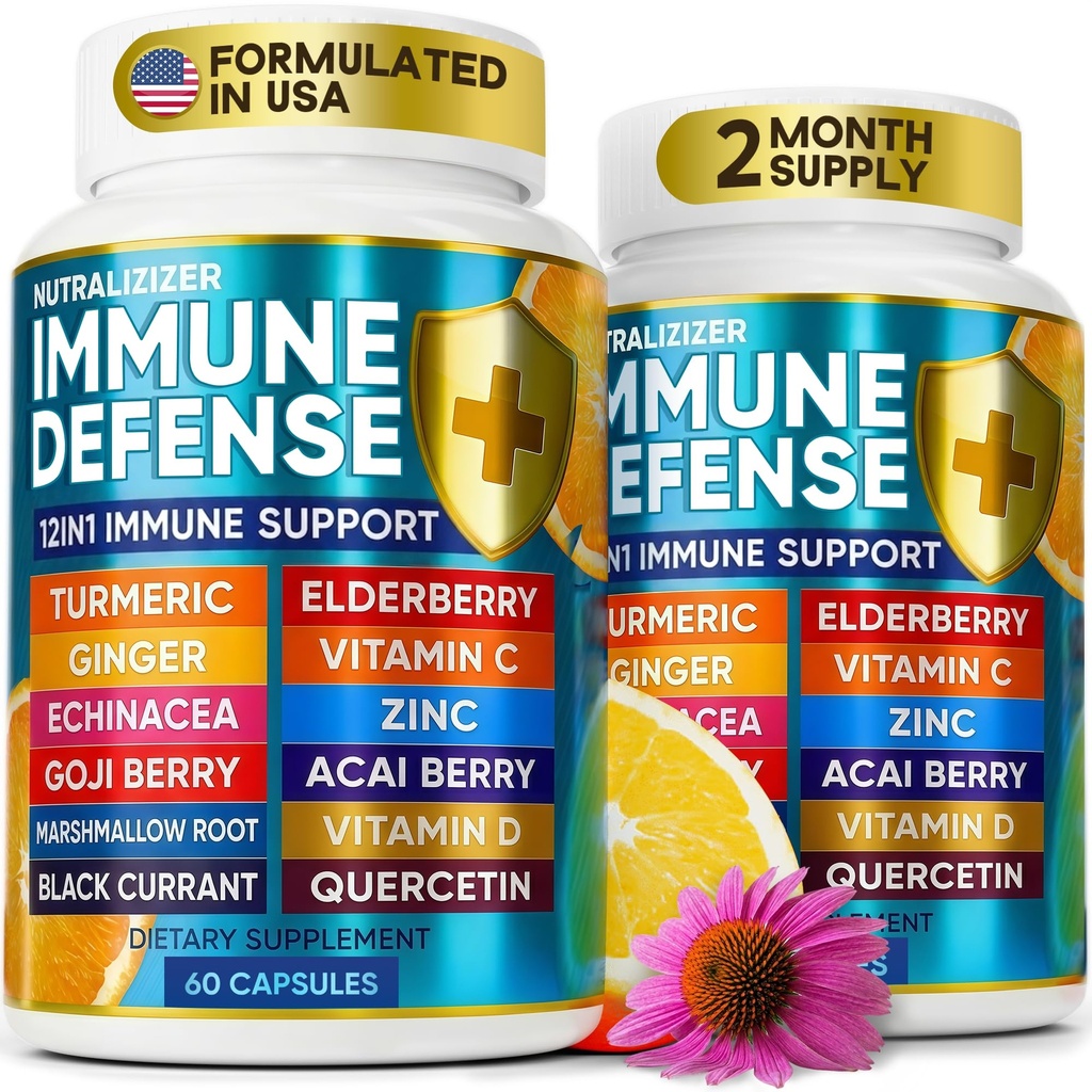 12 i 1 Premium Immune Defense Vitamins - Immun Supplement w / Vitamin D3 5000 IE Vitamin С 1000mg Zin 50mg - Luxe Choice for Premium Immune Support - med Echinacea Elderberry och Ginger - 120 Caps
