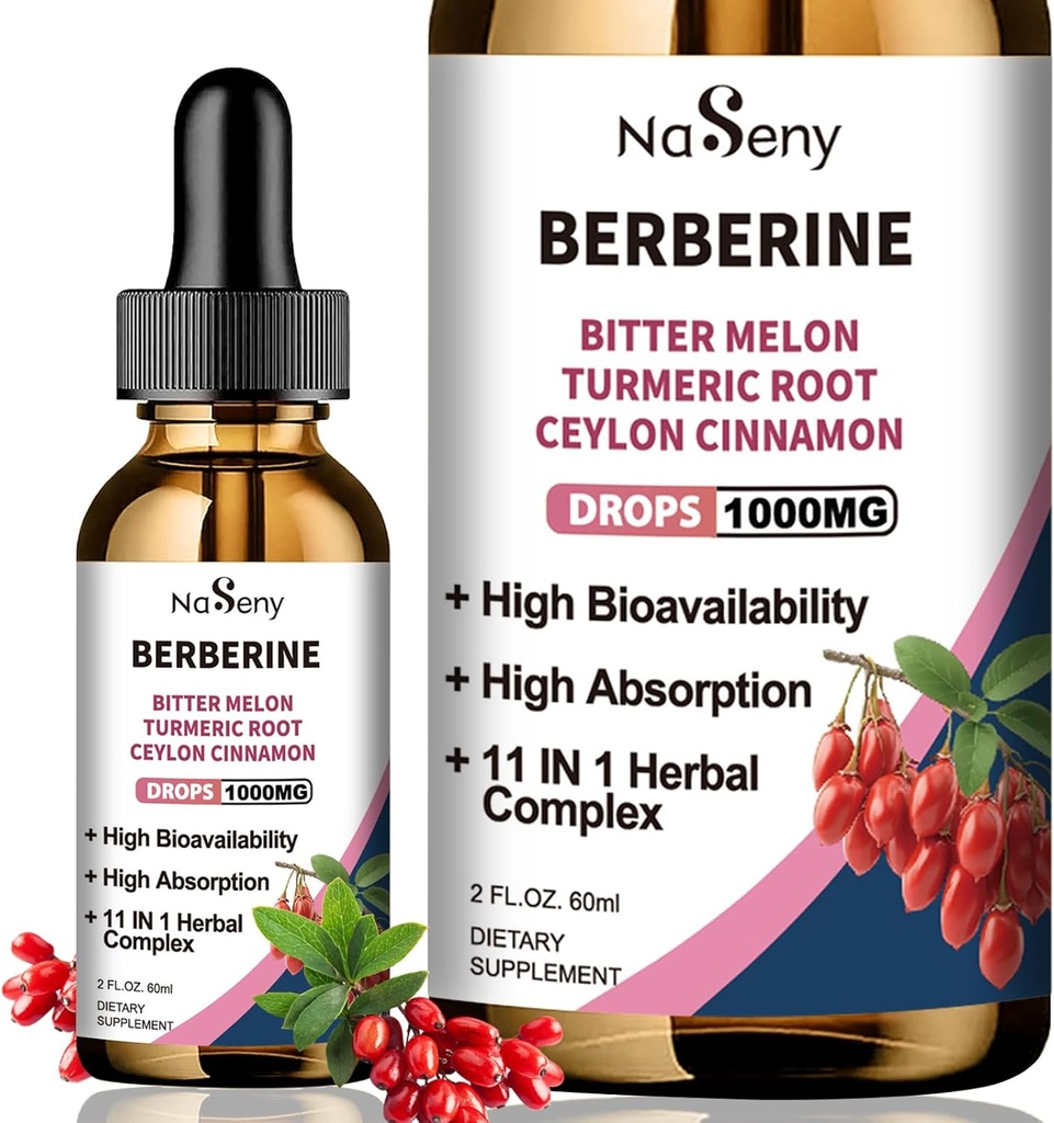 Berberine Liquid Drops-Berberine HCL Drops with Ceylon Cinnamon, Bitter Melon, Turmeric, Liquid Herbal Extract Supplement for Immune & Digestion Health (60mL)