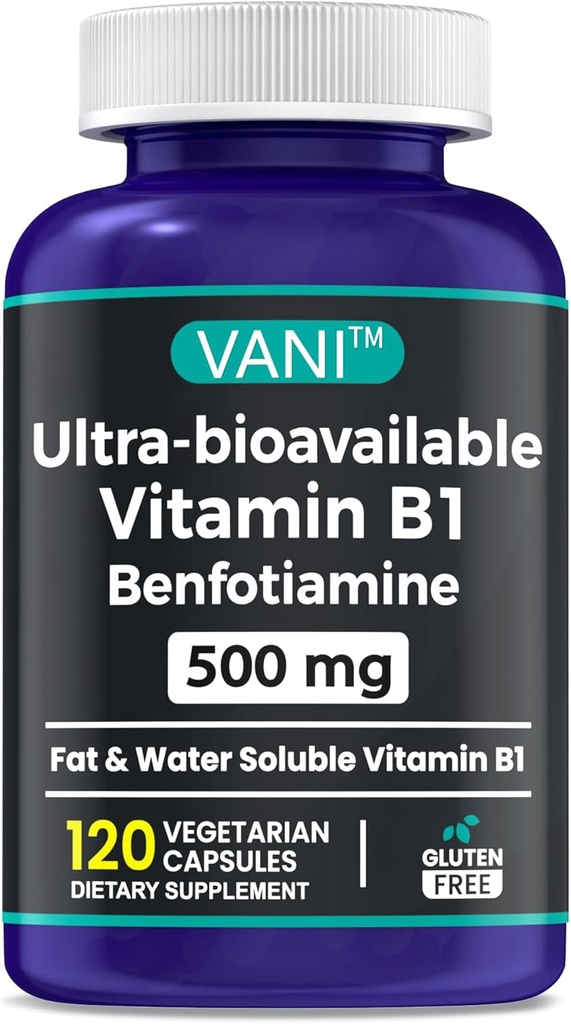 2 in 1 Enhanced Formula: Vitamin B1 with Benfotiamine 500mg, Fat Soluable Supplement of Vitamin B-1, 500 mg - 120 Capsules (1)