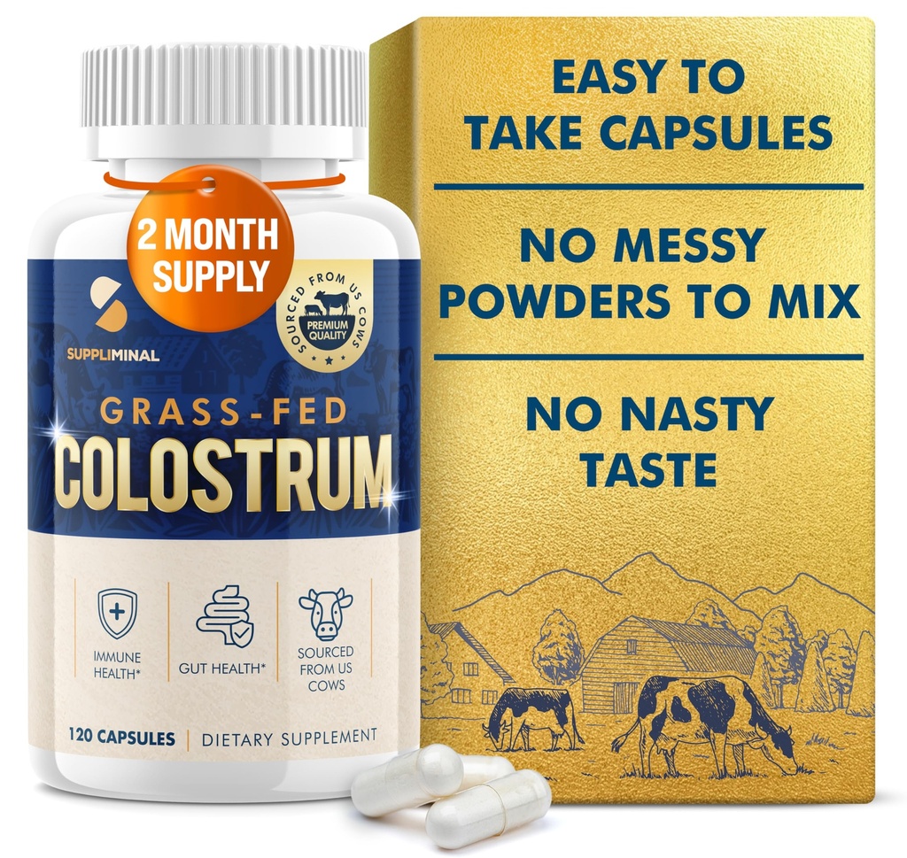 Colostrum Supplement 2 månaders leverans, Grass Fed Bovine Colostrum, Colostrum Powder Capsules