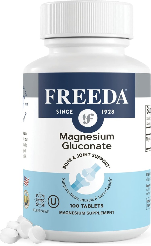 Freeda Magnesium Gluconate - Kosher Vegan Magnesium Supplement för Män & Kvinnor - Leg & Muscle Cramp och Spasm Relief - Natural Muscle Relaxer - Magnesio Vitaminer och Supplements (100 tabletter)