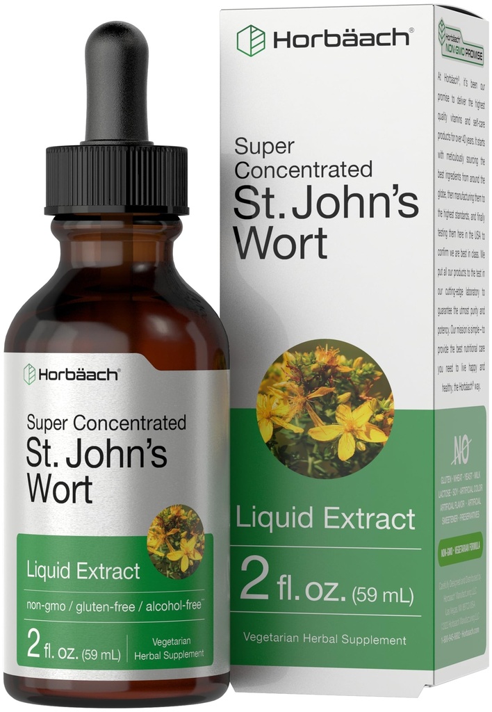 Horbäach St Johns Wort Tincture | 2 Fl Oz | Alkoholfri | Vegetarisk flytande extrakt | Non-GMO, Gluten fri tillägg