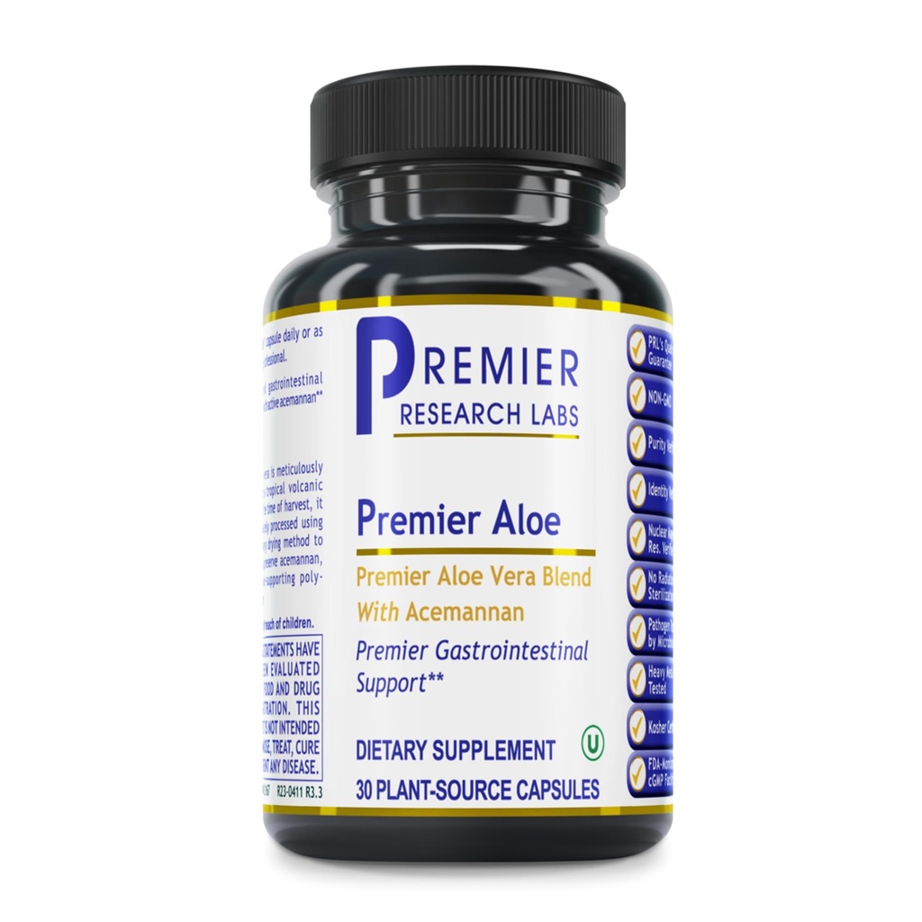 Premier Research Labs Premier Aloe - Aloe Vera Capsules, Aloe Vera Supplement, Acemannan, Aloe Pills för Digestive Health & Immune Support, Aloe Gel Extract Caps - 30 Vegetariska kapslar