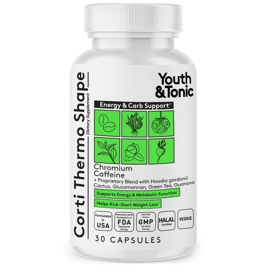 Ungdom & Tonic Thermogenic Supplement 30 kapslar som avancerad kost stöd för energi metabolism Fokus för män och kvinnor med koffein krom Glukomannan Guarana Hoodia Gordoniii