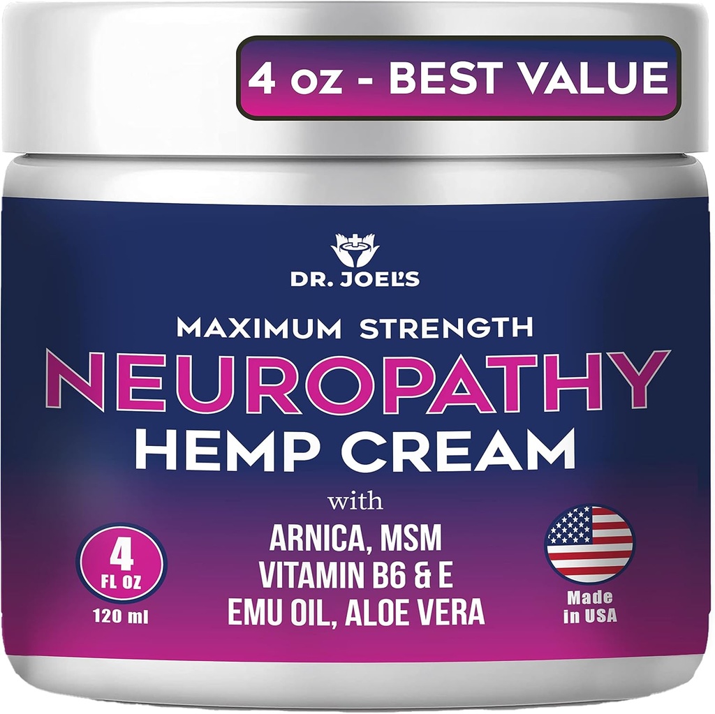 Dr JOEL'S Neuropathy Cream - Maximal styrka Nerve Relief Cream för fötter, händer, ben - 4 OZ Large - Made in USA