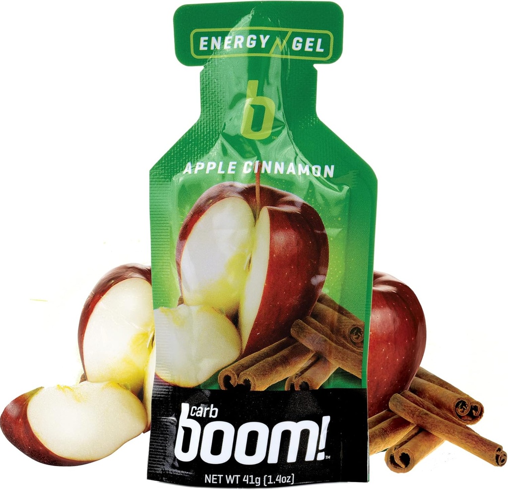 Boom Nutrition - Carb Boom Energy Gel - Fruit-Flavored Energy Gels - Workout Gel - Energy Gel för cykling - Running Gel - Natural Energy Gel - Apple Cinnamon (24 Pack)