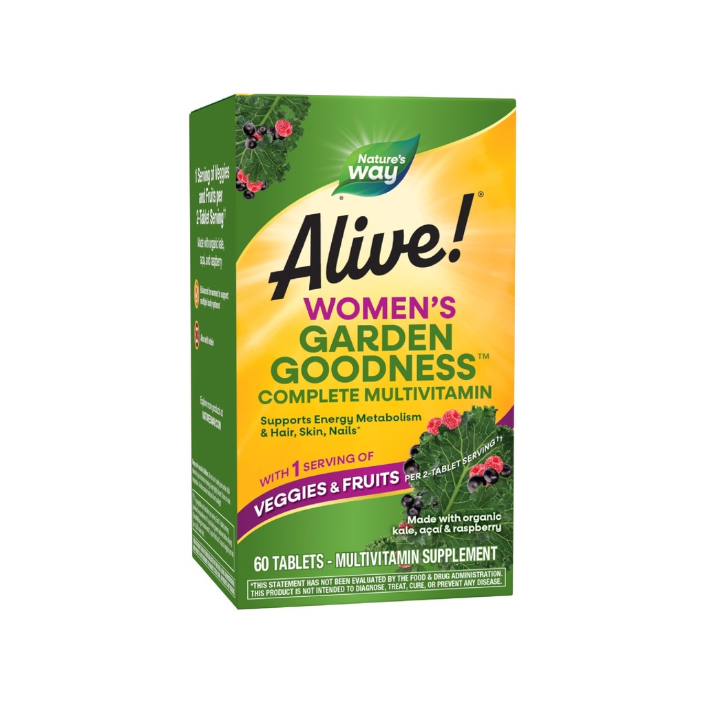 Naturens väg levande! Garden Goodness Multivitamin för kvinnor, hög styrka B-vitaminer för att stödja cellulär energi *, 1 servering Veggies & Fruits **, 60 tabletter