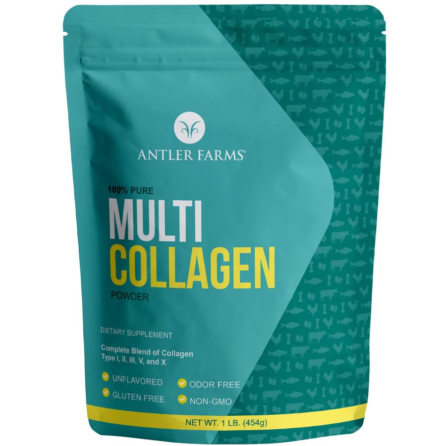 Antler Farms - Multi Collagen Protein Powder - 5 Typer (I, II, III, V och X) 100% Pure Hydrolyzed Collagen Peptides for Men and Women - Bioavailable, Rapid Absorption - Unflavored - 1 lb