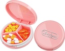 Serfeymi Small Pill Box - 3 Compartments Portable Pill Box för Purse Pocket, Compact Mini Travel Pill Case - Lämplig för medicin, vitamin, fiskolja, kosttillskott - Rosa (Logo)