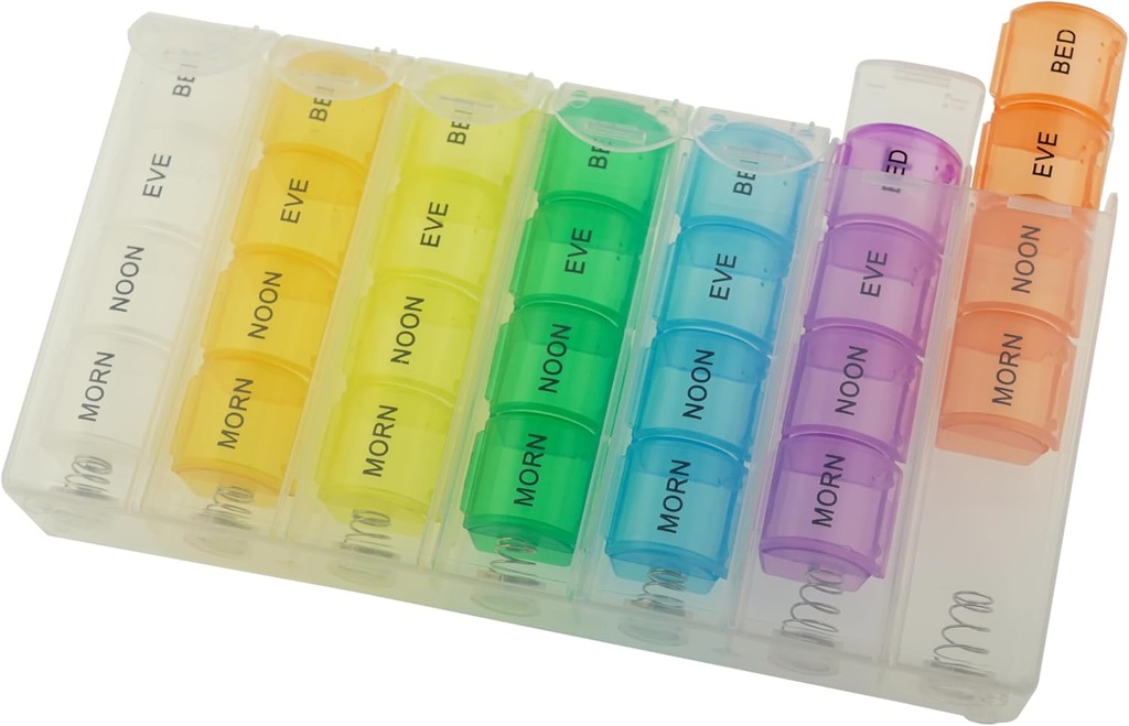 Pop Up Weekly Pill Organizer 4 gånger per dag - Stora resor Pill Case w / 28 kompartement för att hålla medicinering, vitamin och tillägg - Daglig Pill Box 7-dag - Moisture-resistenta stora läkemedelsfall