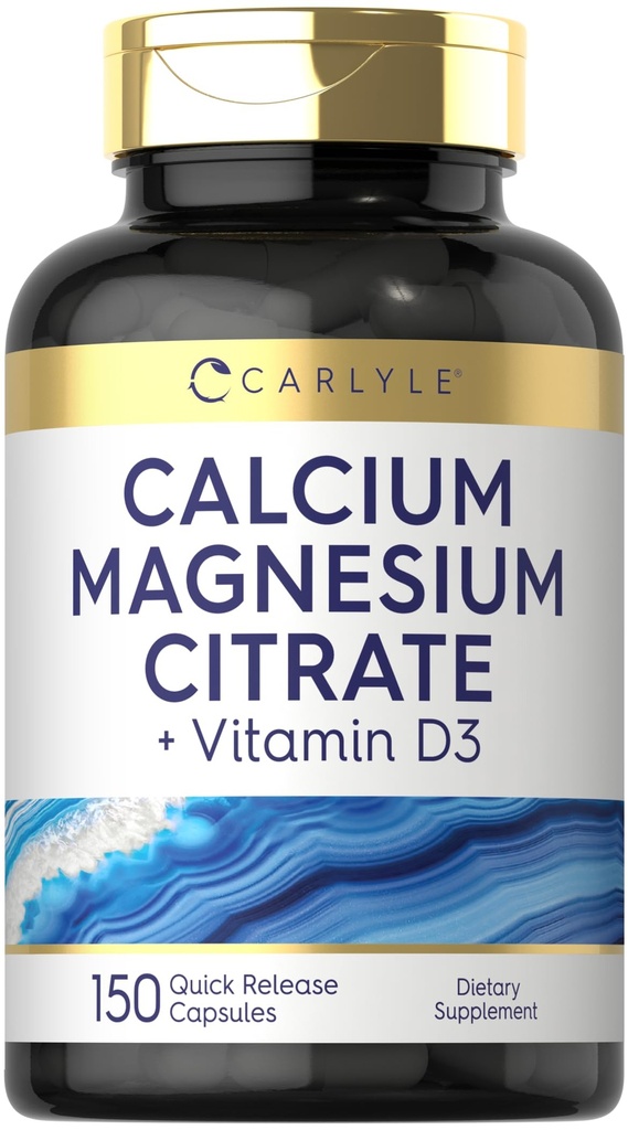 Carlyle Calcium Magnesium Citrate med vitamin D3 | 150 kapslar | Non-GMO & Gluten fri tillägg
