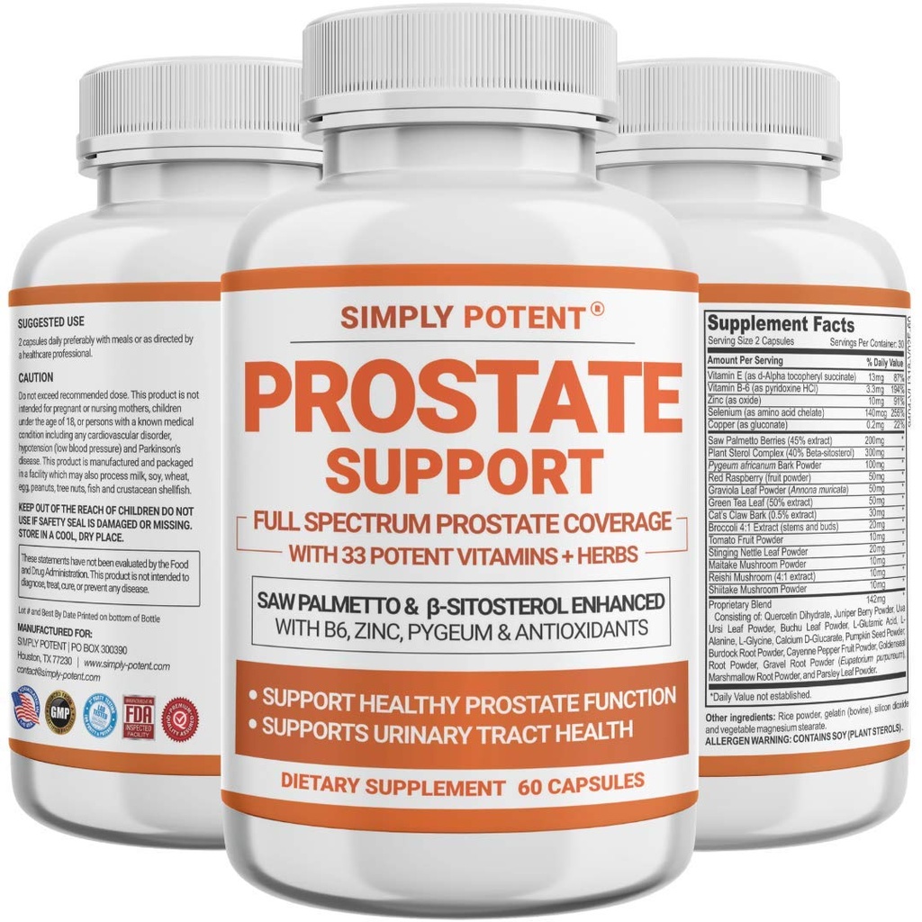 Prostate Supplements for Men, Saw Palmetto Prostate Health Support w/33 Vitaminer & Herbs - Beta Sitosterol Plus B6, Selenium & Zink för Hälsosam Urination Frequency & Flow & Proper Sleep (60 kapslar)