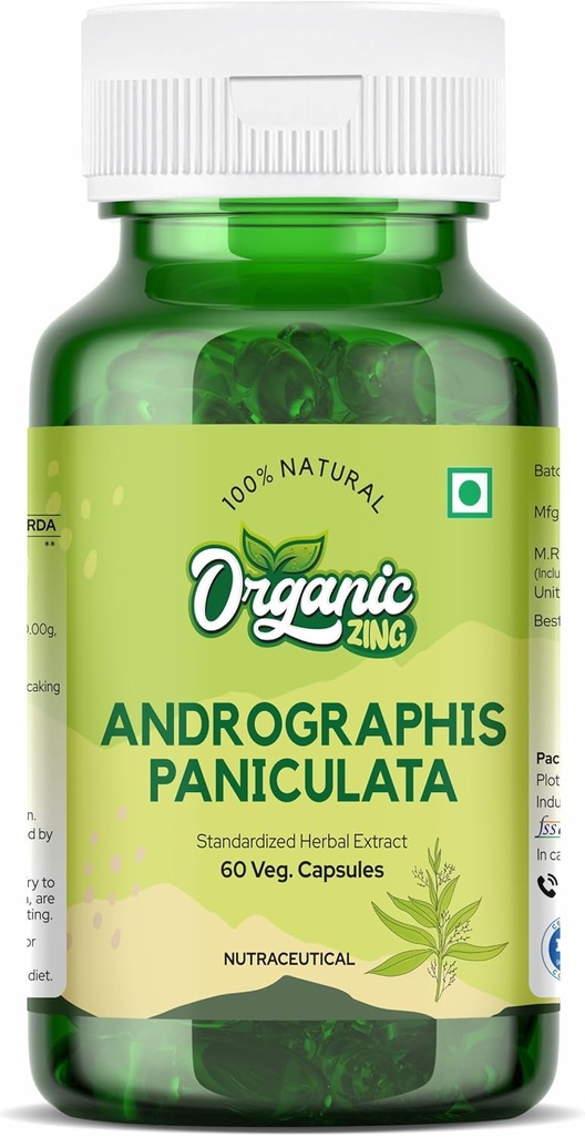 Organisk ZING Andrographolide Supplement - Utdragen från Andrographis paniculata - Vegan & Gluten-Free - 60 kapslar, 400 mg Varje