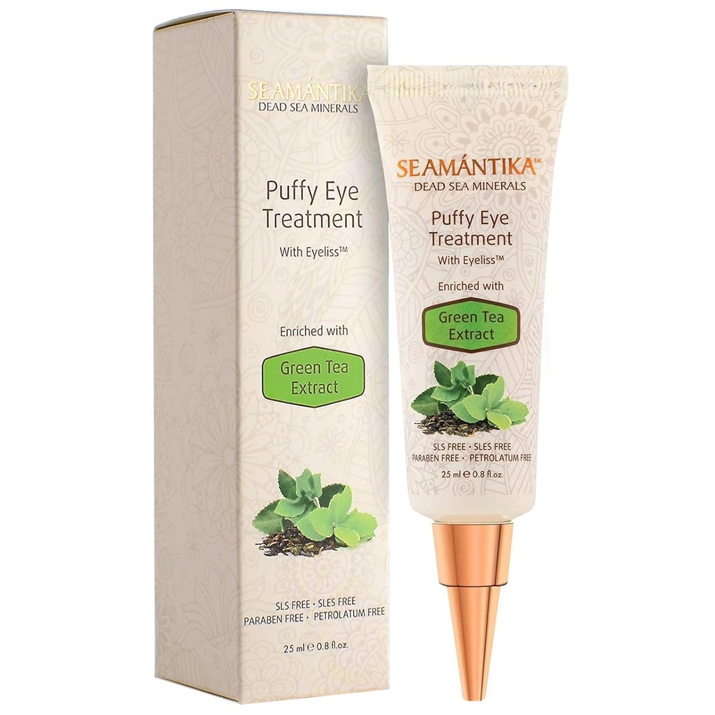 Puffy Eye Treatment Instant results – Naturally Eliminate Wrinkles, Puffiness, Dark Circle and Bags in Minutes – Hydrating Eye Cream w/ Green Tea Extract, Dead Sea Minerals by SEAMANTIKA – .8 fl.oz.