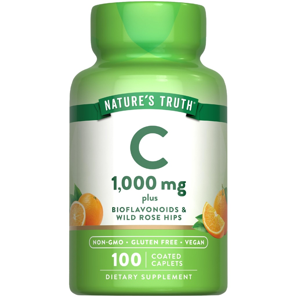 Naturens Sanning Vitamin C Bioflavonoider & Rose HIPS | 1000mg | 100 Caplets | Vegan, icke-GMO och Gluten fri tillägg