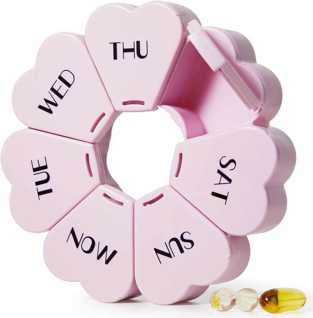 MOLN HYMY Large Weekly Pill Organizer, Girly Pill Box 7 Day, Purple Pink Daily Vitamin Holder för fiskolja / Medicin / tillägg