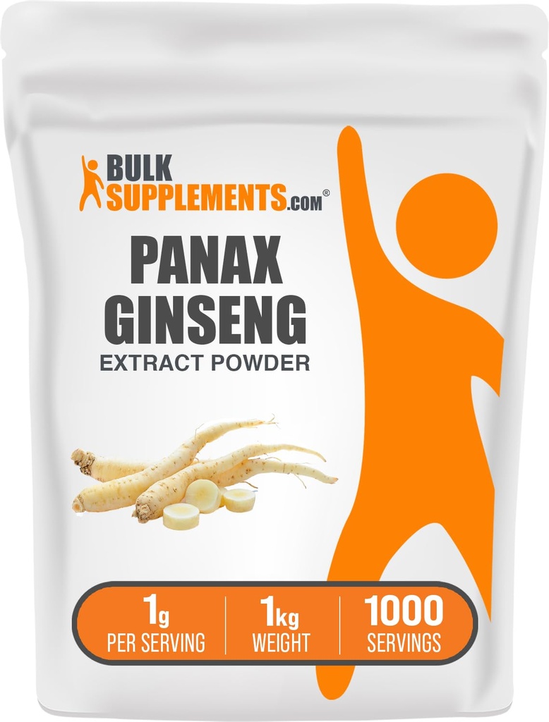 BulkSupplements.com Ginseng Root Extract Powder - Panax Ginseng Supplement, Herbal Supplement - Vegan & Gluten Free, 1g per Servering, 1kg (2,2 lbs) (Pack av 1)