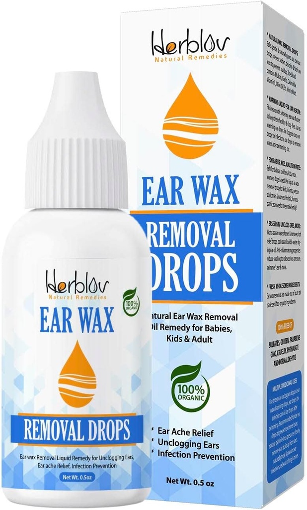 Organic Ear Wax Removal Drops for Clogged Ears - Natural Ear Wax Cleaner Oil for Kid, Adult, Baby - Earwax Removal Liquid Remedy for Unclogging Ears, Earache Relief, Ear Health (Made in USA)