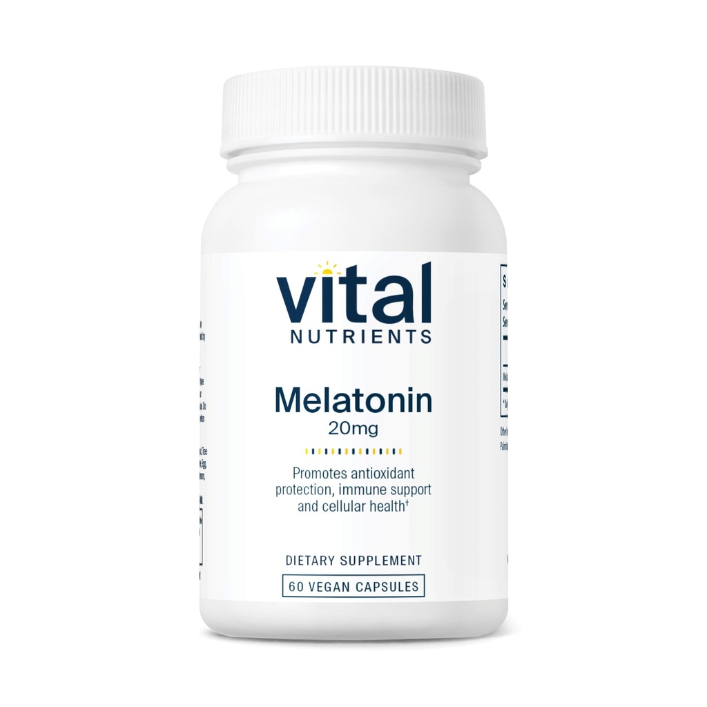 Vital Nutrients Melatonin 20mg | Vegan | Sömntillskott för att stödja kroppens naturliga sömncykel * Gluten, Dairy, Soy Free | 60 kapslar