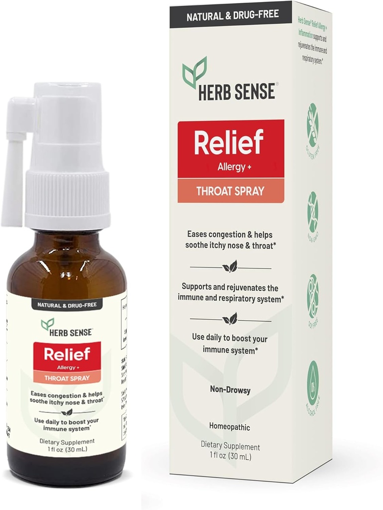 Herb Sense Allergy Relief, Throat Spray, Cooling & Soothing, Daily Support, Drug-Free, Natural, Immune Support, 1 uns, Gluten-Free, Non-GMO