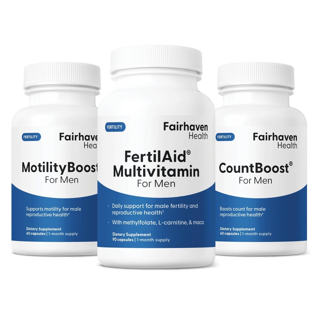 Fairhaven Health FertilAid för män, MotilityBoost och Countboost Combo | Fertilitetstillskott för män | Manlig fertilitetstillägg med konception för honom Prenatal Vitamin