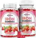 Iron Gummies - med Calcium, Zink, Folate & Vitamin B12, C, B6 för vuxna och barn - Blodbyggare och energistöd för järnbrist, Anemia, Vegan - 2 Pack Strawberry Flavour,60 Gummies