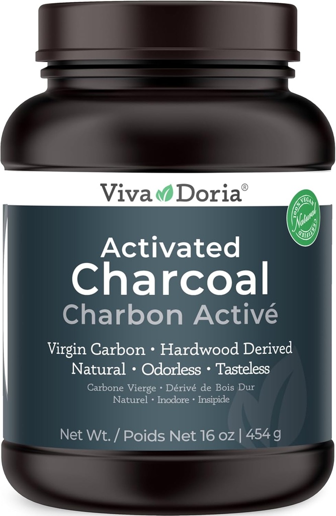 Viva Doria Virgin aktiverade kolpulver, Hardwood Derived, Food Grade, 16 Oz (1 pund)