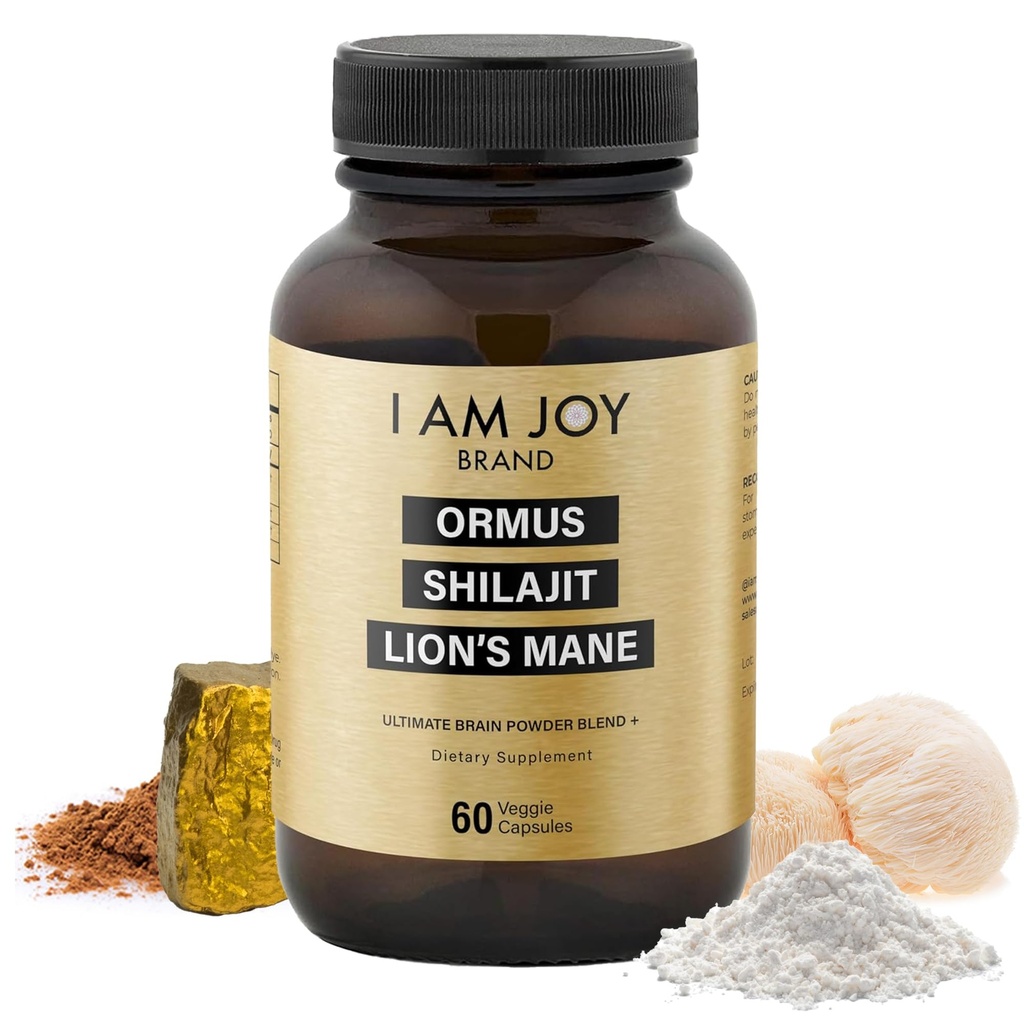Jag är Joy co. Ormus Shilajit Lion's Mane - Ultimate Brain Power! Monoatomic 24k Gold - Den enda blandningen av sin typ för energi, minne och fokus - 60 Vegan kapslar