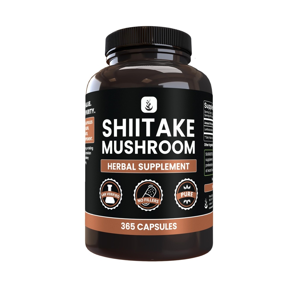 PURE ORIGINAL INGREDIENTS Shiitake Mushroom (365 kapslar), No Magnesium eller Rice Fillers, Always Pure, Lab Verified
