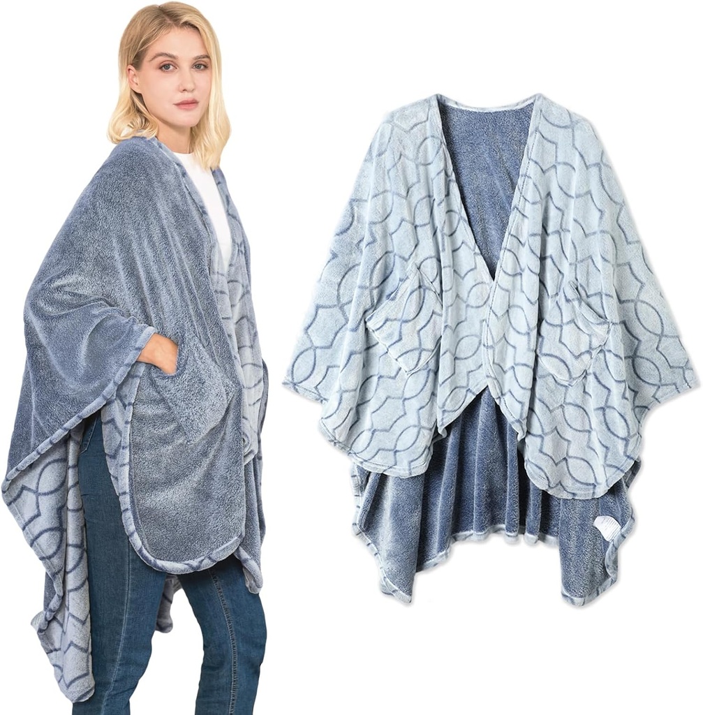 Bcareself Double-Sided Wearable Blanket Ultra Soft Flannel Shawl Blanket, Reversible Blanket, med fickor, för kvinnor och män