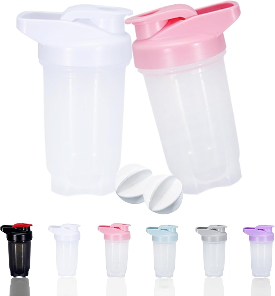Shaker Bottle Protein Shakes Cup och 10-Ounce/300ML Shaker Bottle med Whisk Balls, Protein Shakers Bottles Set,Non-BPA plast (White+Pink(2PCS))